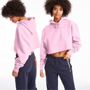 CHAMPION URBAN OUTFITTERS Reverse Weave Cropped Cut-Off Hoodie Pink Sweatshirt L